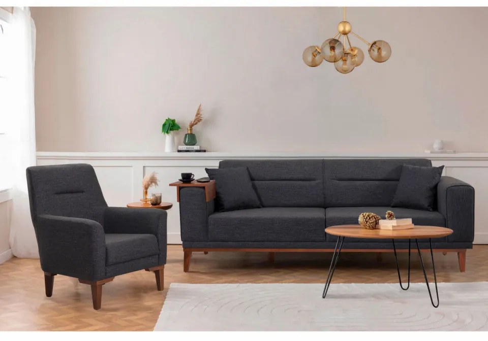 Set Canapea Extensibilă si Fotoliu Liones Tepsili, Antracit