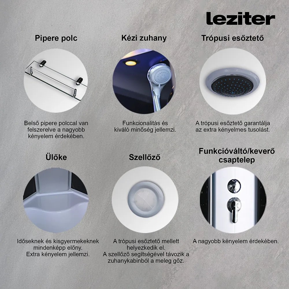 Cabină de duș cu hidromasaj Vital, dimensiune 80x80 cm