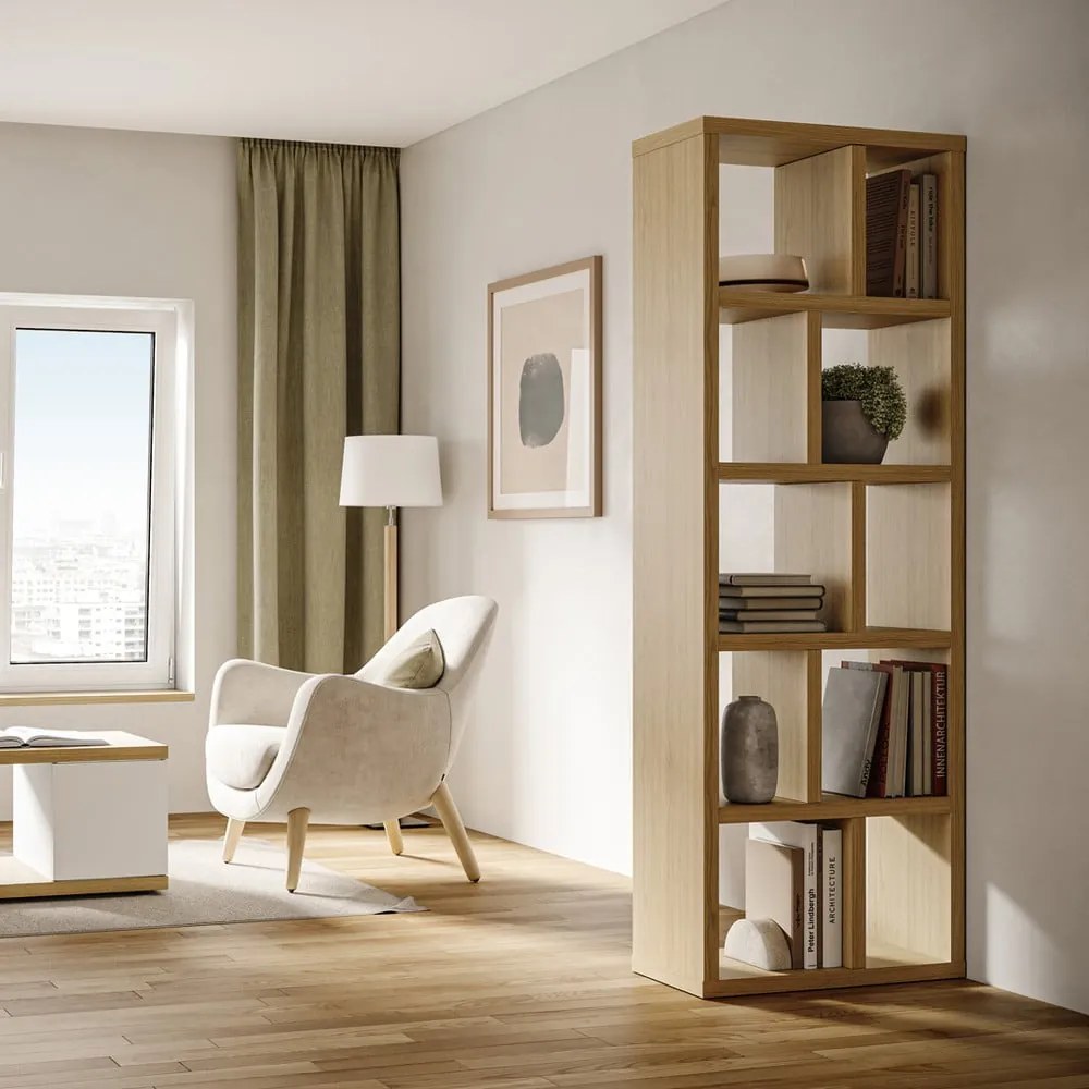 Bibliotecă în culoare naturală cu aspect de lemn de stejar 70x198 cm Berlin – TemaHome