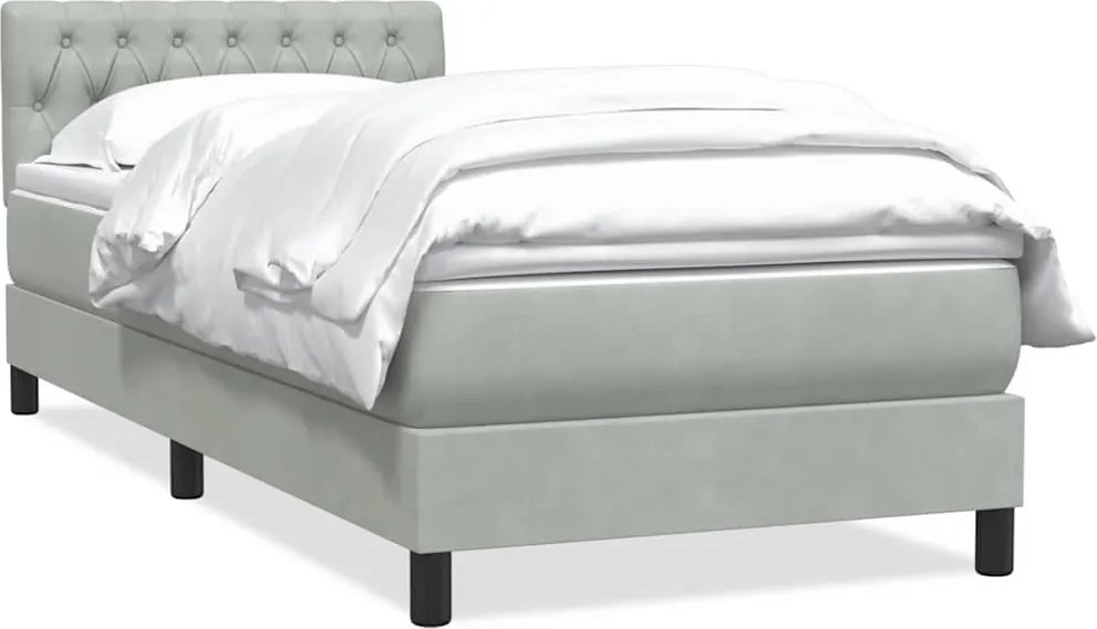 vidaXL Pat box spring cu saltea, gri deschis, 80x220 cm, catifea