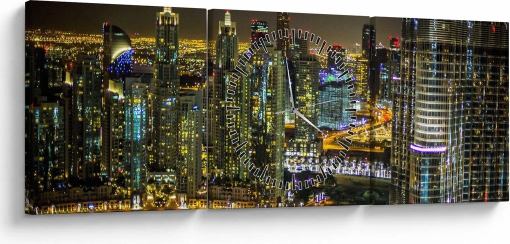 Tablou cu oraș nocturn (cu ceas) (90x30 cm)