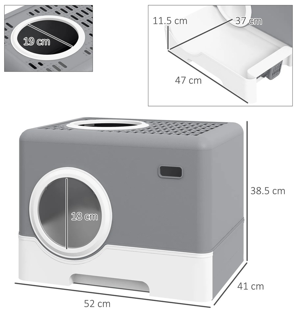 PawHut Bacă de litter pentru pisici casă de toaletă litter pentru pisici dublă ușă batantă și superioară 52 x 41 x 38,5 cm gri | Aosom Romania