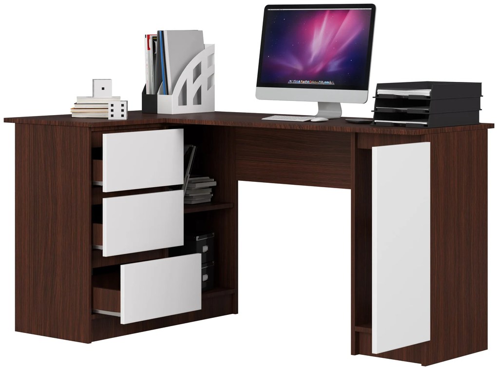 Masă PC de colț Bevin (wenge + alb) (S). 1069144