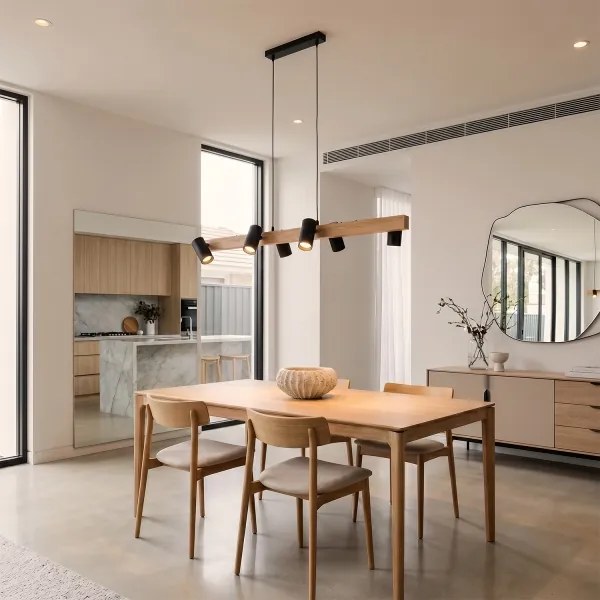 Brilagi - Lustră pe cablu SELE 6xGU10/30W/230V negru/decor stejar