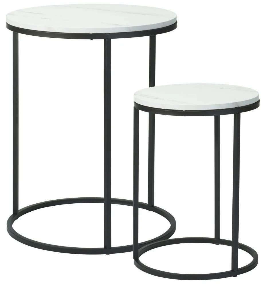 Set 2 măsuțe de cafea Trends4You, metal & MDF, design modern, negru cu alb