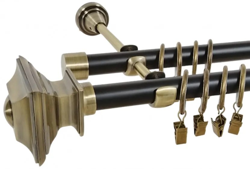 Galerie dubla duo VERDI 19/19 mm negru aur antic (Alege marime: 160 cm)