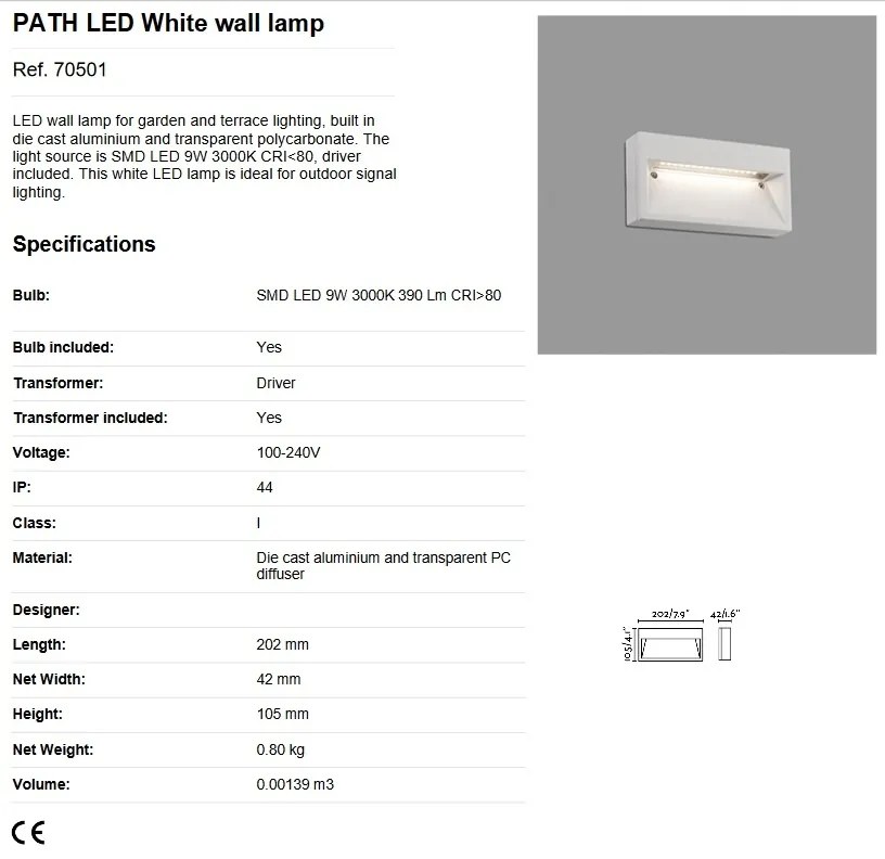 Aplica LED de exterior IP44 iluminat ambiental PATH alba
