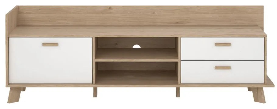 Comodă TV albă-în culoare naturală cu aspect de lemn de stejar 182x62x51 cm Ikast – Tvilum