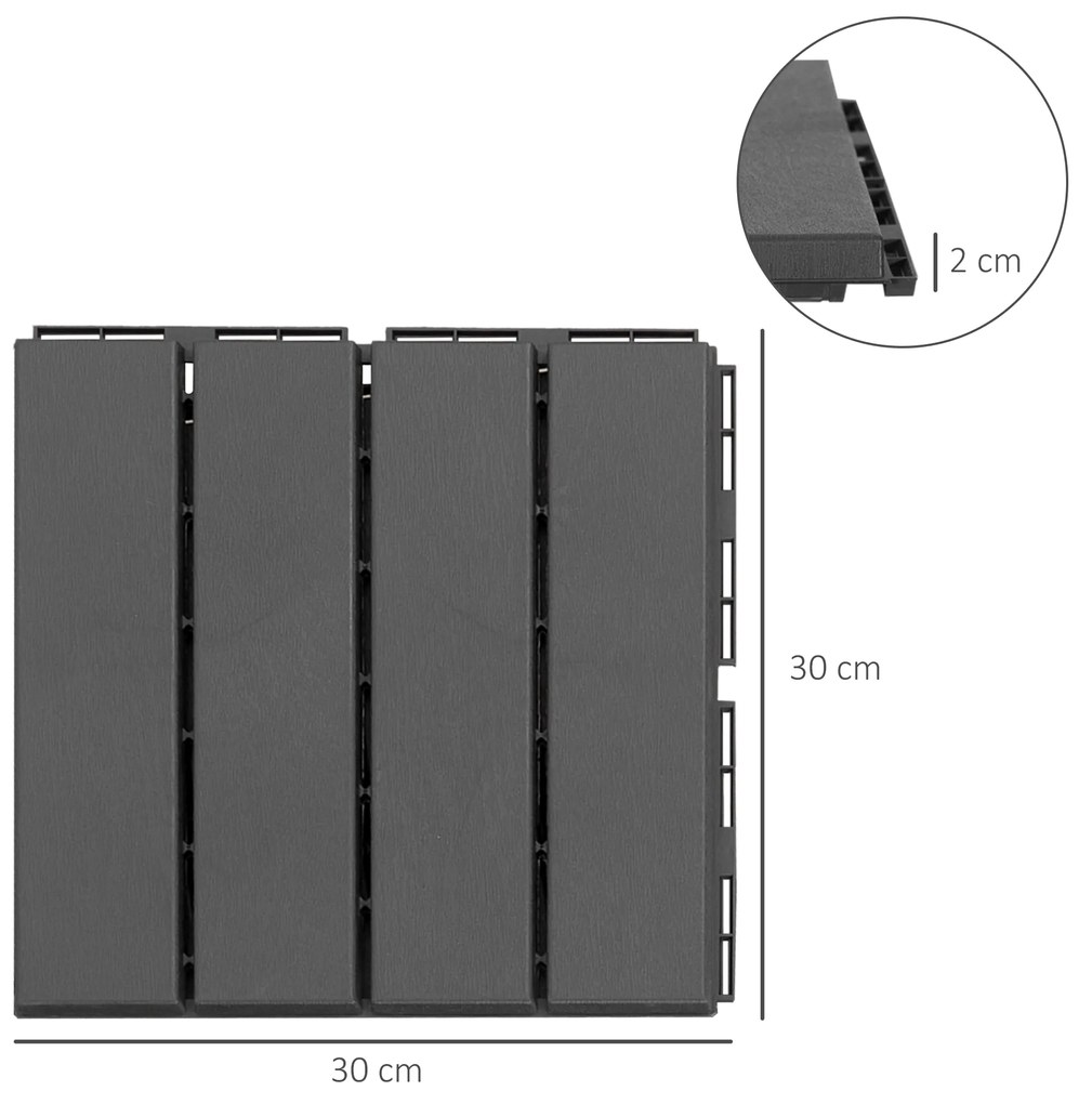 Outsunny Set 9 Cărămizi de Cuplat pentru Pavaj Terasă 30x30x2cm 0.81mq Negru | Aosom Romania