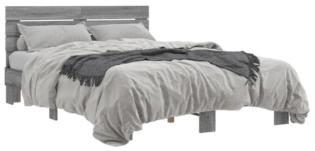 3280160 vidaXL Cadru de pat, gri sonoma, 120x190 cm, lemn prelucrat și metal