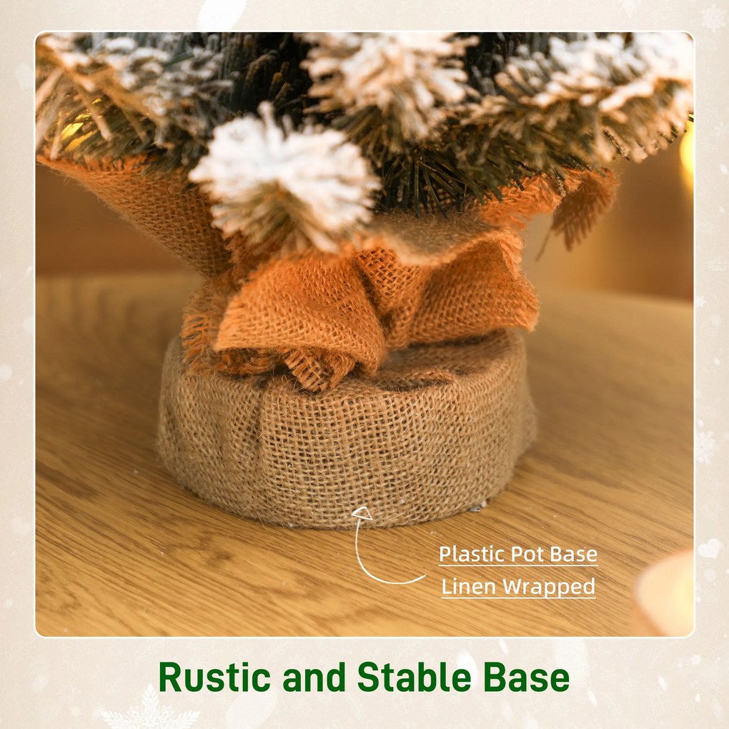 HOMCOM Brad de Crăciun Mic Înalt de 61 cm cu 72 de Ramuri Înzăpezite, Conuri și Boabe Roșii, Verde | Aosom Romania