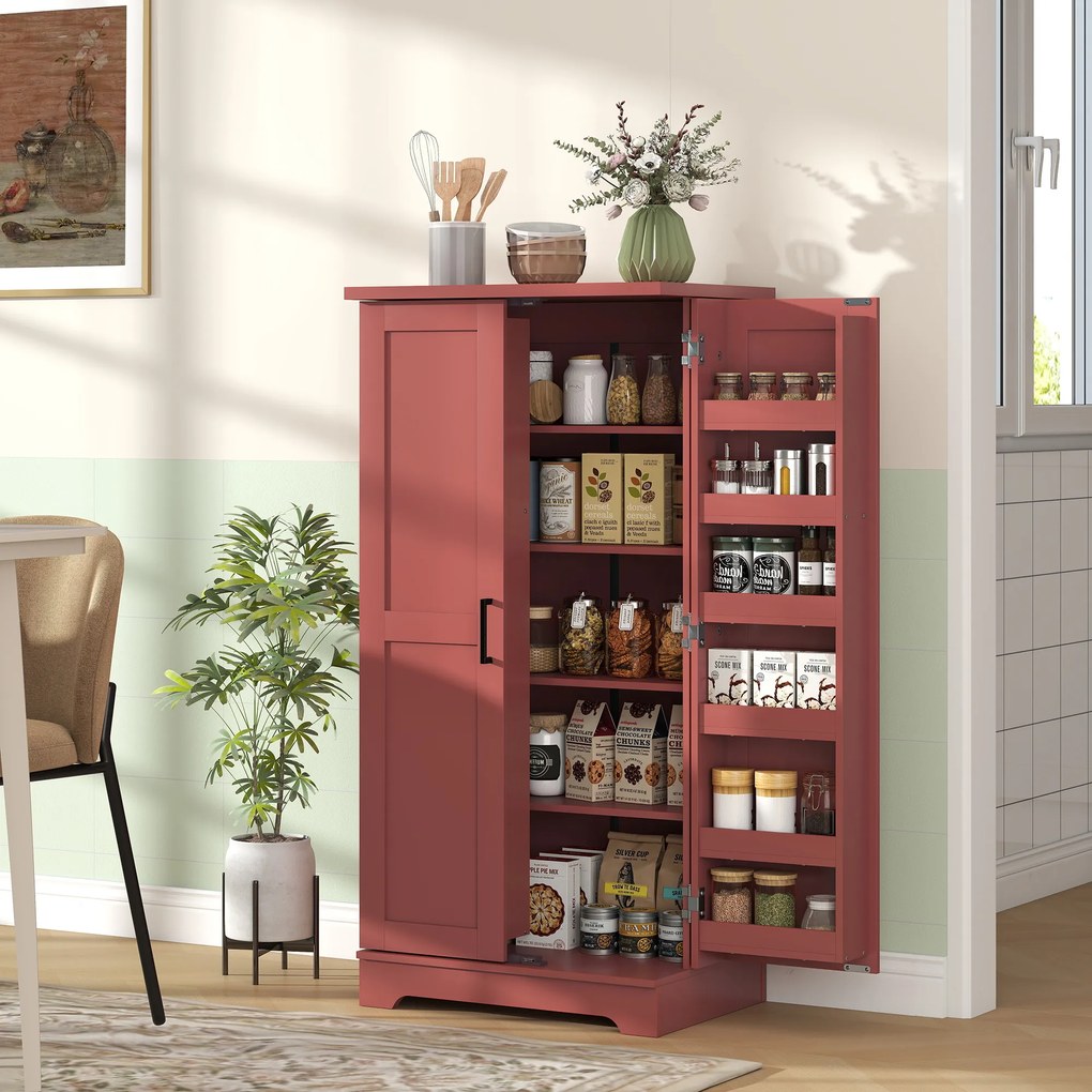HOMCOM Bufet bucătărie, dulap de bucătărie, 5 niveluri, cu uși și rafturi reglabile, 60l x 40P x 120H cm, aspect lemn, roșu | Aosom Romania