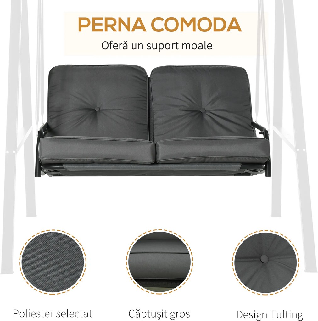 Outsunny Balansoar de Grădină 2 Locuri cu Acoperiș Reglabil și Perne, 144x117x173 cm, Gri Închis | Aosom Romania