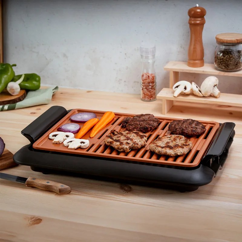 Gratar Oliver Voltz OV51015J, 1250W, 36x23cm, 2 zone, Acoperire antiaderenta, Negru