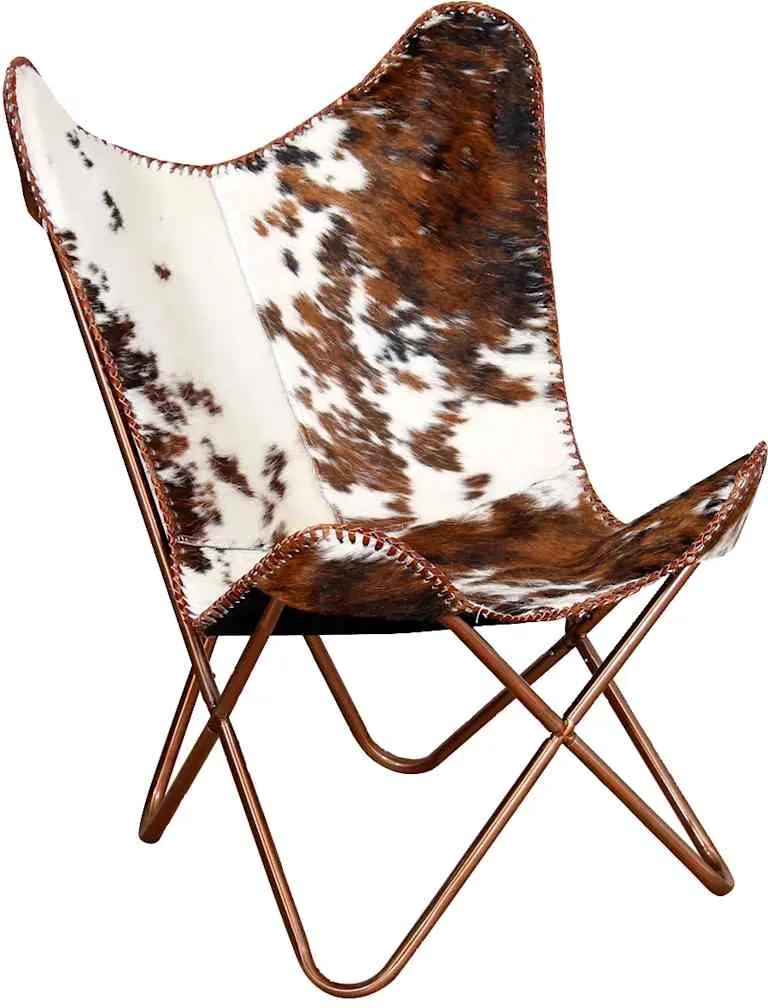 vidaXL Scaun tip fluture, maro și alb, piele de vacă naturală