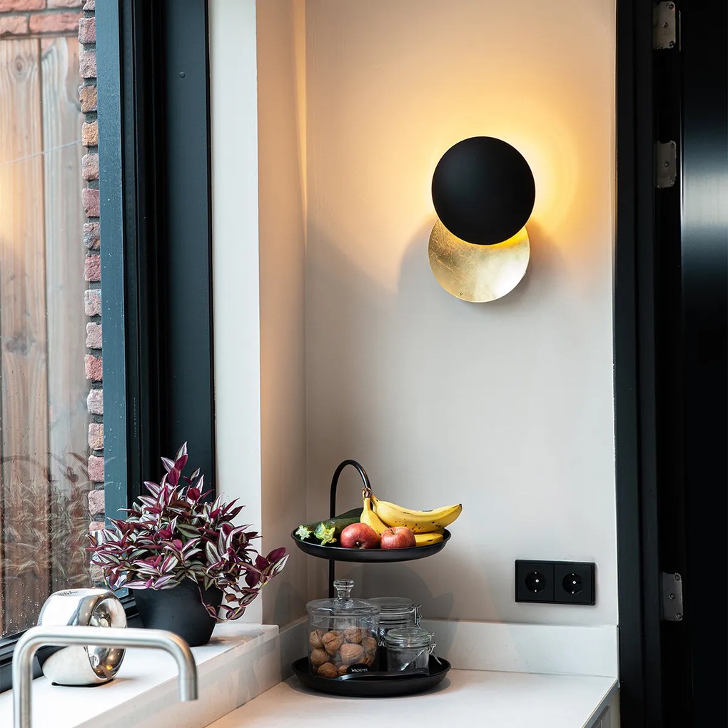 Lampă de perete inteligentă neagră cu auriu inclusiv Wi-Fi G9 - Sunrise