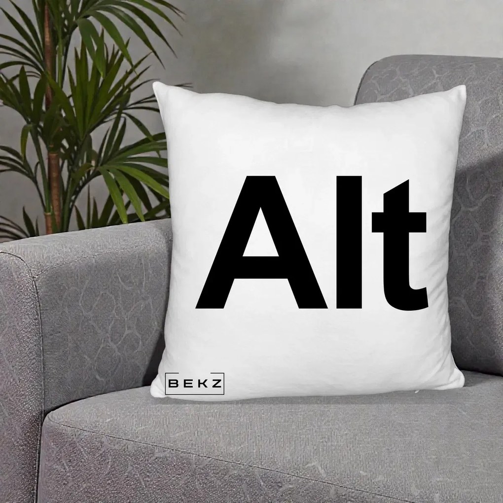 Perna Personalizata Tasta Alt Tipografie Bold, 40x40 cm, Alb Pufos, Husa Detasabila, Perna Inclusa, BEKZ®