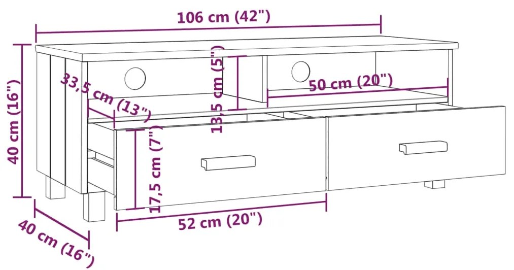 Comoda TV, gri inchis, 106x40x40 cm, lemn masiv de pin 1, Morke gra