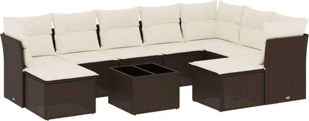 vidaXL Set canapele de grădină cu perne, 10 piese, maro, poliratan