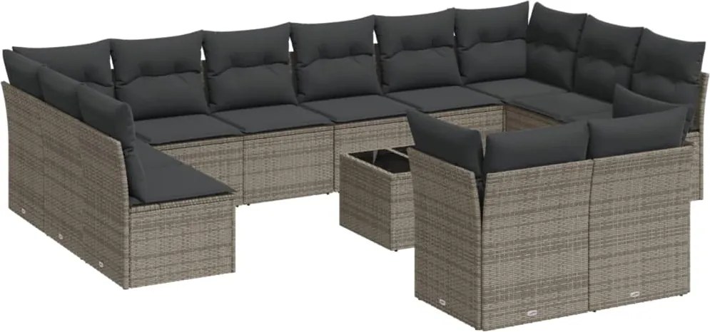 vidaXL Set mobilier de grădină cu perne, 13 piese, gri, poliratan