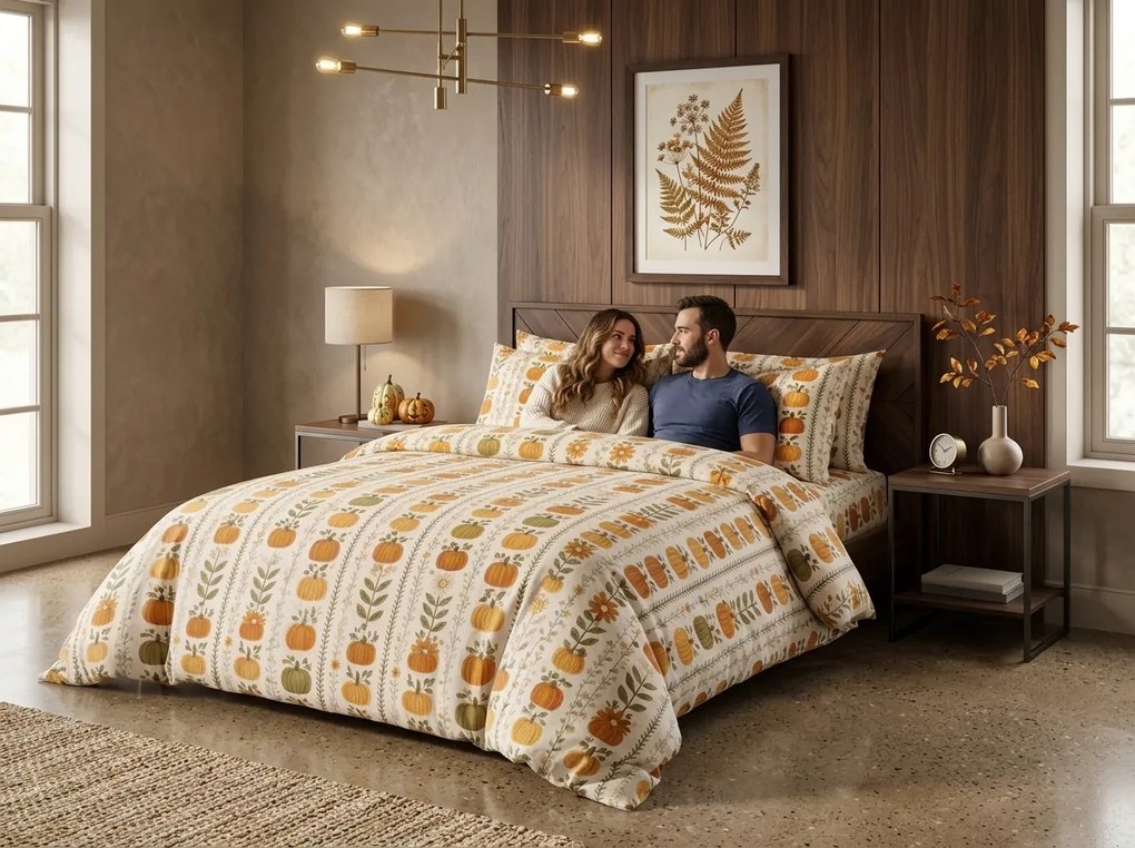 Lenjerie de pat din flanel PUMPKIN LINES colorata Dimensiune lenjerie de pat: 70 x 90 cm | 140 x 200 cm