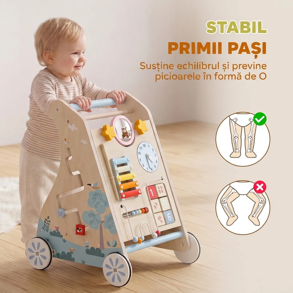 AIYAPLAY Premergător Bebeluși cu Panou Activități, Placaj, Culoare Lemn | Aosom Romania