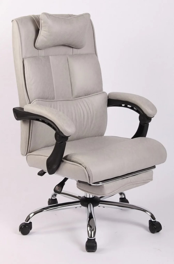 Scaun directorial, buretare generoasa, suport picioare, inaltime reglabila, piele PU Premium, Gri