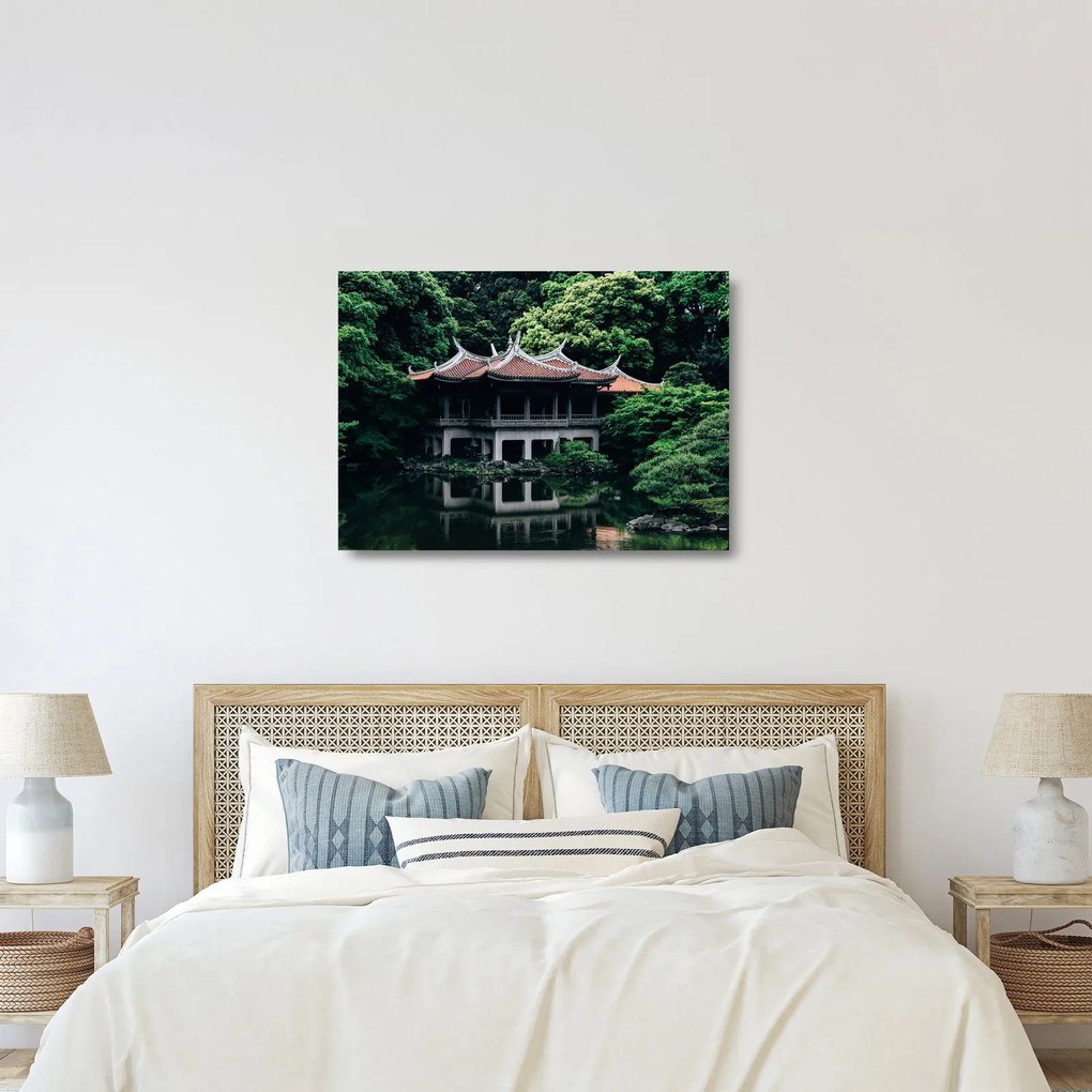 Tablou pe sticlă cu grădina japoneză națională (70x50 cm)