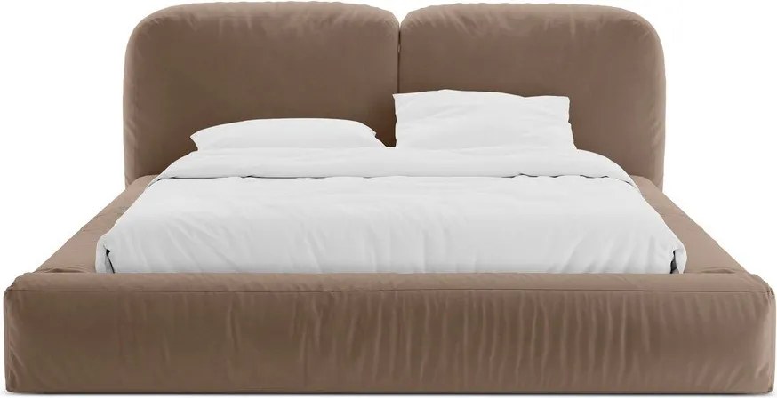 Pat matrimonial maro deschis tapițat cu spațiu de depozitare cu somieră 200x200 cm Martina – Micadoni