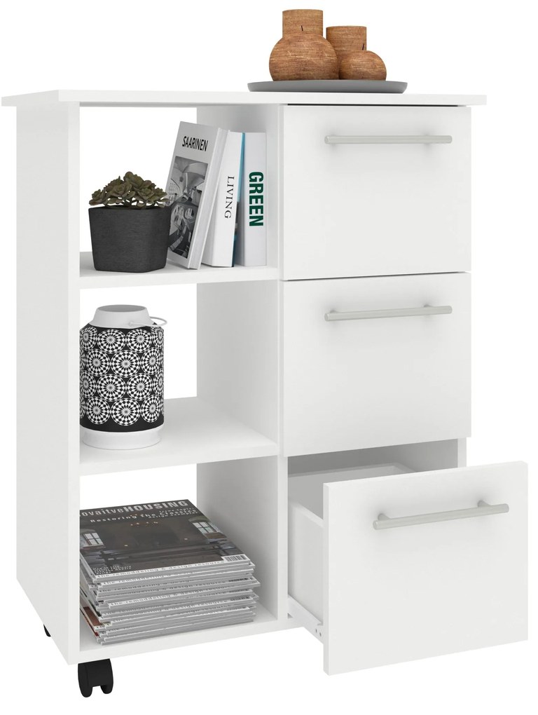 Corp Mobil Loma, 3 Sertare, 3 Rafturi, Alb, 64 x 35 x 85 cm
