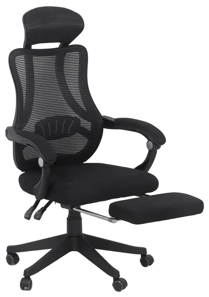 Scaun ergonomic negru OFF927 – Rabatabil, Suport Picioare, Mesh Respirabil