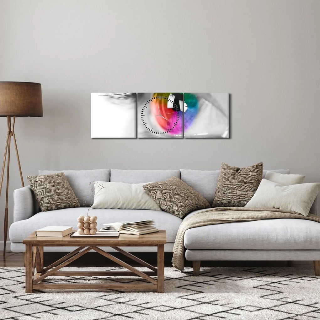 Tablou - Iris din ochi (cu ceas) (90x30 cm)