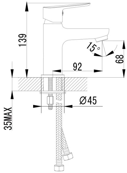 Sapho - Baterie pentru lavoar SMALL 13,9 cm, crom lucios