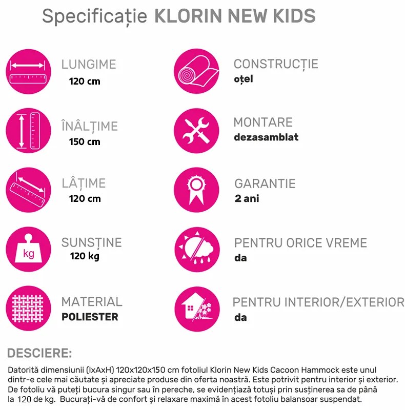 Scaun suspendabil balansoar, gri deschis, KLORIN NEW KIDS