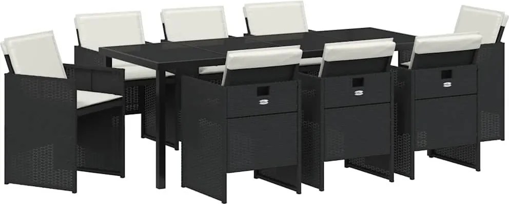 vidaXL Set de masă pentru grădină 9 pcs Negru poliratan