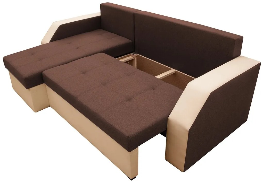 Coltar extensibil Madrid, 226x145x79 cm, 2 lazi depozitare, Reversibil, Maro/Bej