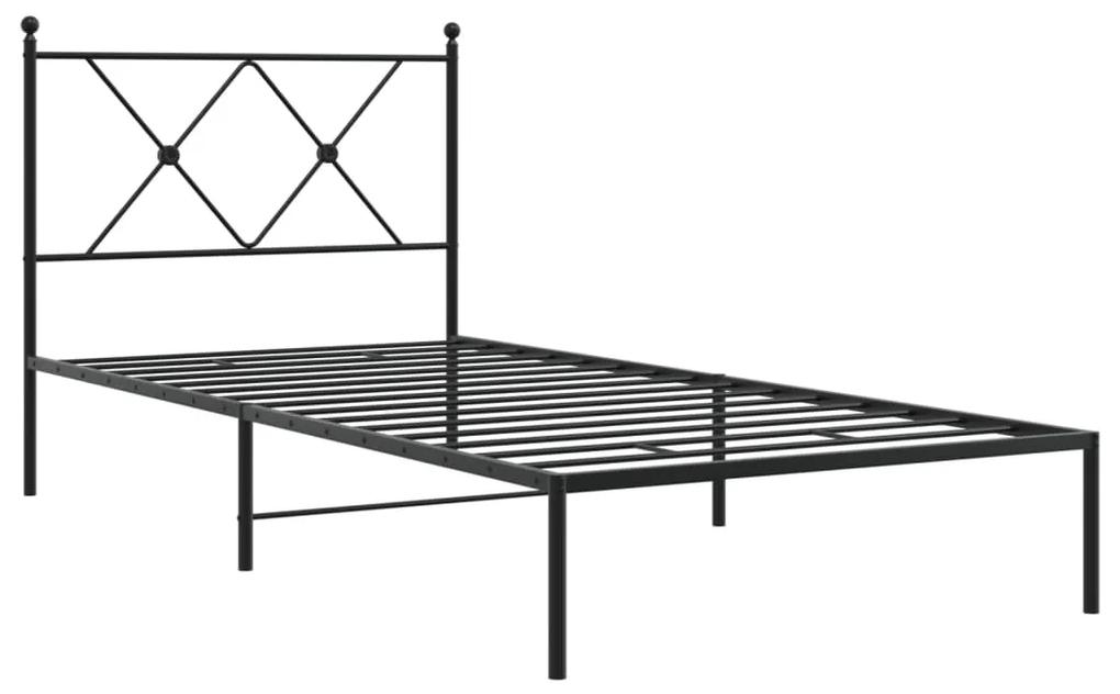 376494 vidaXL Cadru de pat metalic cu tăblie, negru, 90x190 cm