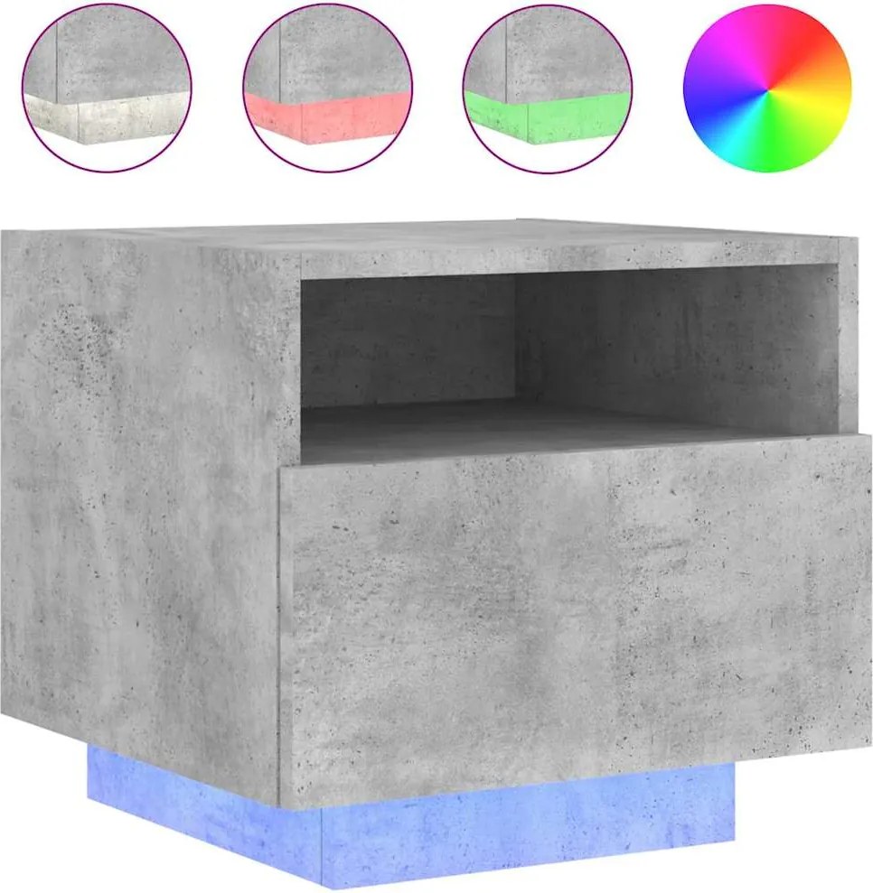 vidaXL Noptieră cu lumini LED, gri beton, 40x39x37 cm