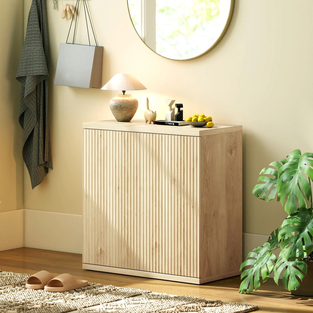 HOMCOM Bufet living, corp de depozitare modern cu uși cu închidere silențioasă și rafturi reglabile, 78 x 39 x 79 cm, stejar | Aosom Romania