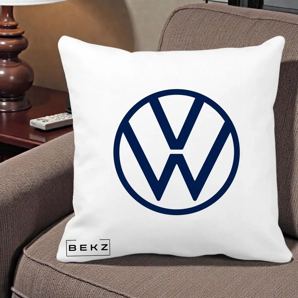 Perna Personalizata cu emblema Volkswagen, 40x40 cm, Alba Mata, Husa Detasabila, Perna Inclusa, BEKZ®