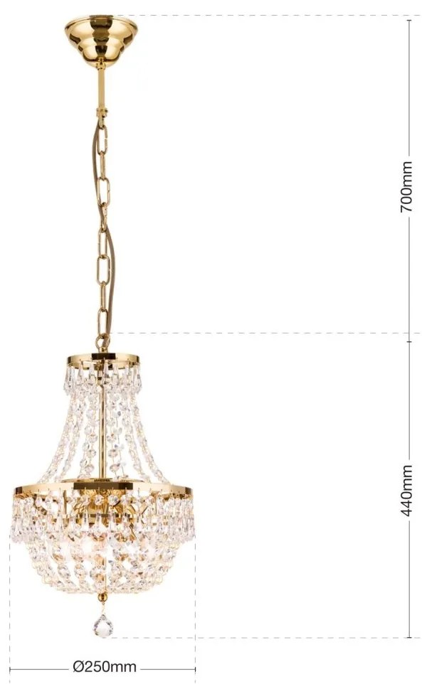 Candelabru cristal design lux Sheraton D-25cm 3L gold plated
