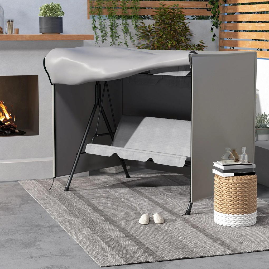 Outsunny Husă de Protecție balansoar de Grădină 3 Locuri pânză impermeabilă dim. 2,05L x 1,24l x 1,64H m Poliester Gri | Aosom Romania