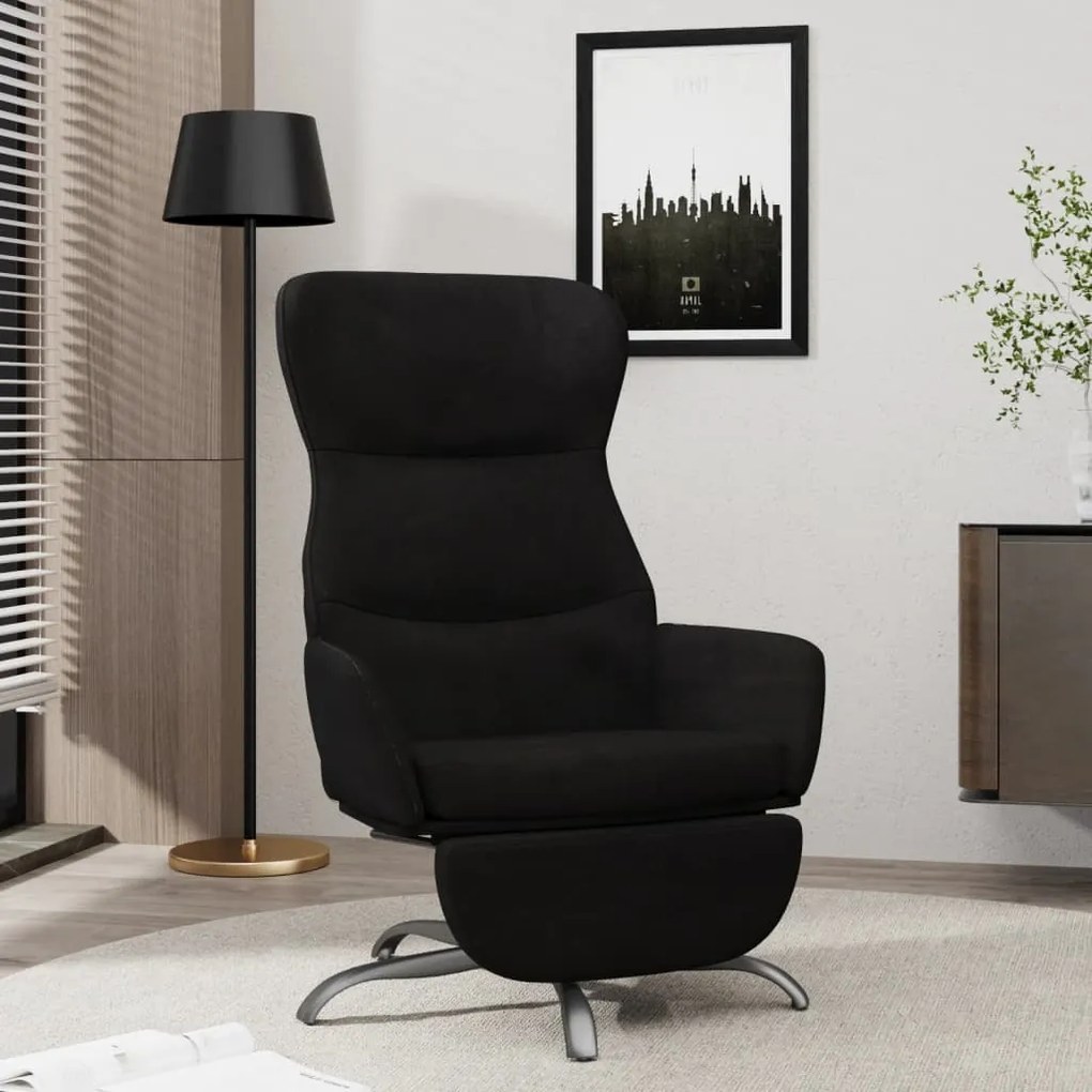 3097482 vidaXL Scaun de relaxare cu suport picioare, negru, microfibră
