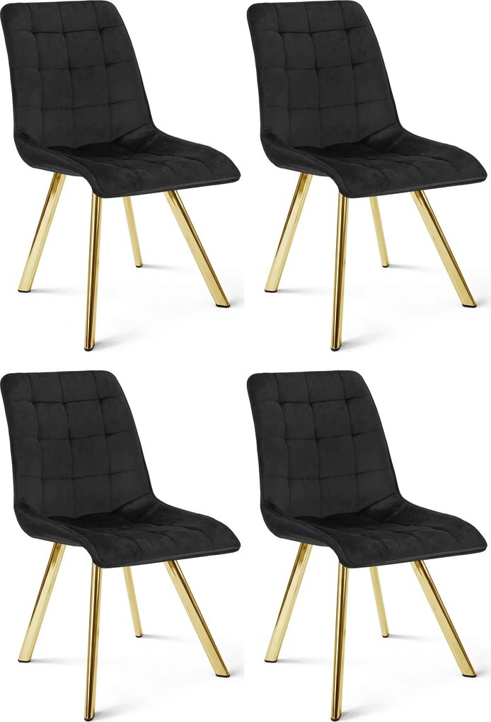 Set 4 Scaune Bucatarie/Dining Spirit Plus Catifea Negru, Picioare Metalice, Finisaj Auriu