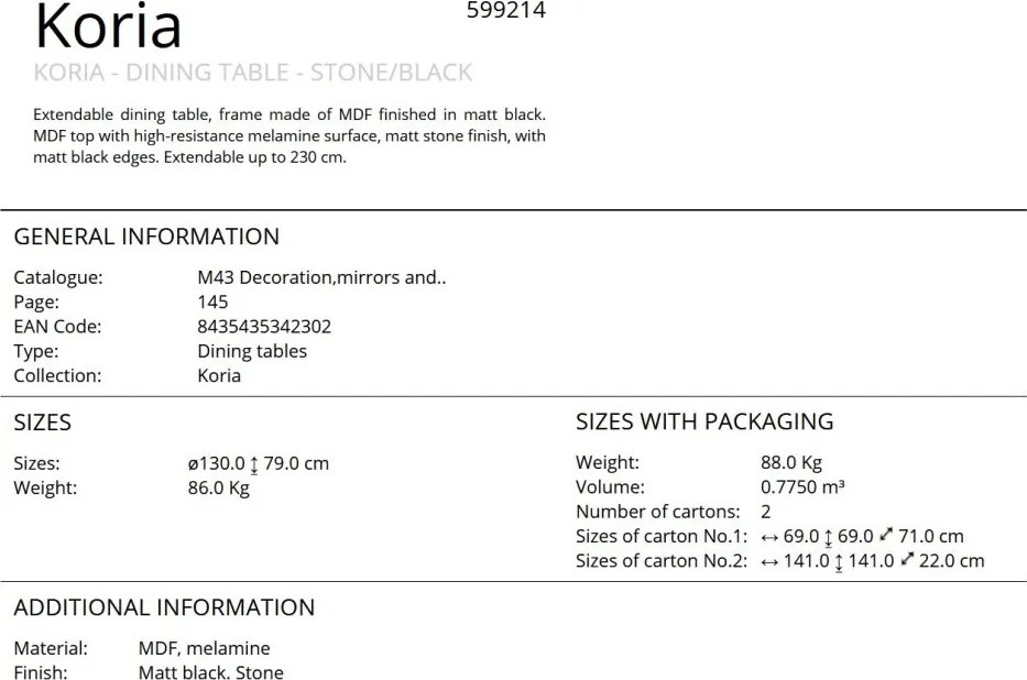 Masa dining extensibila design lux Koria