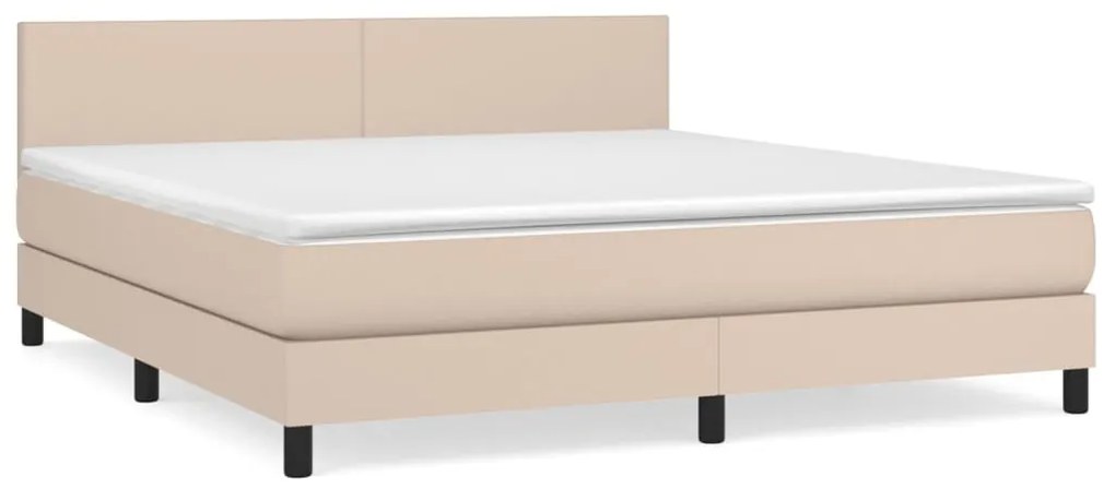 3141022 vidaXL Pat box spring cu saltea, cappuccino, 180x200cm piele ecologică