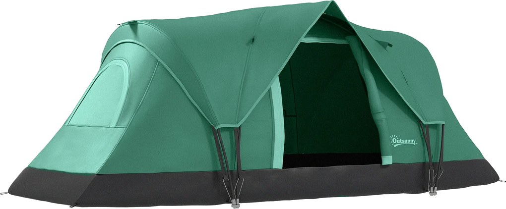 Outsunny Cort de Camping pentru 4 Persoane Impermeabil cu Protecție UV, Ferestre și Stâlpi, 4.55x2.3x1.8 m, Verde | Aosom Romania