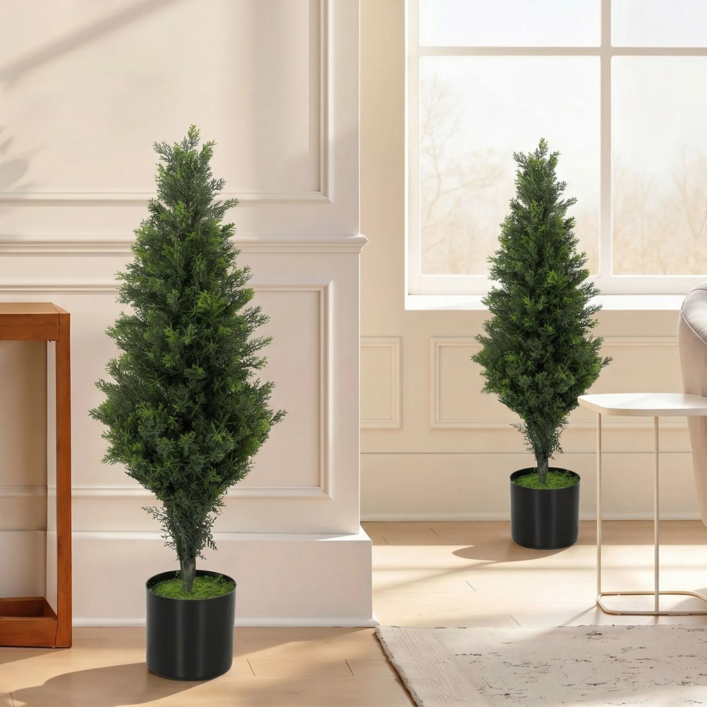 HOMCOM Set 2 plante artificiale de chiparos, 90 cm, pentru interior și exterior, cu ghiveci, 564 frunze, verde | Aosom Romania