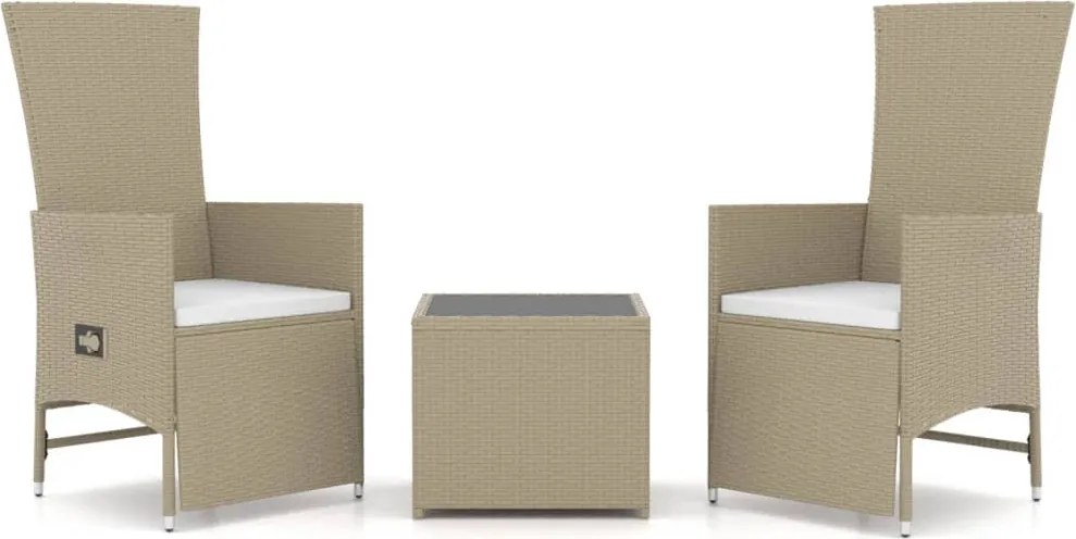 vidaXL Set șezlonguri grădină, 3 piese, bej, poliratan&oțel