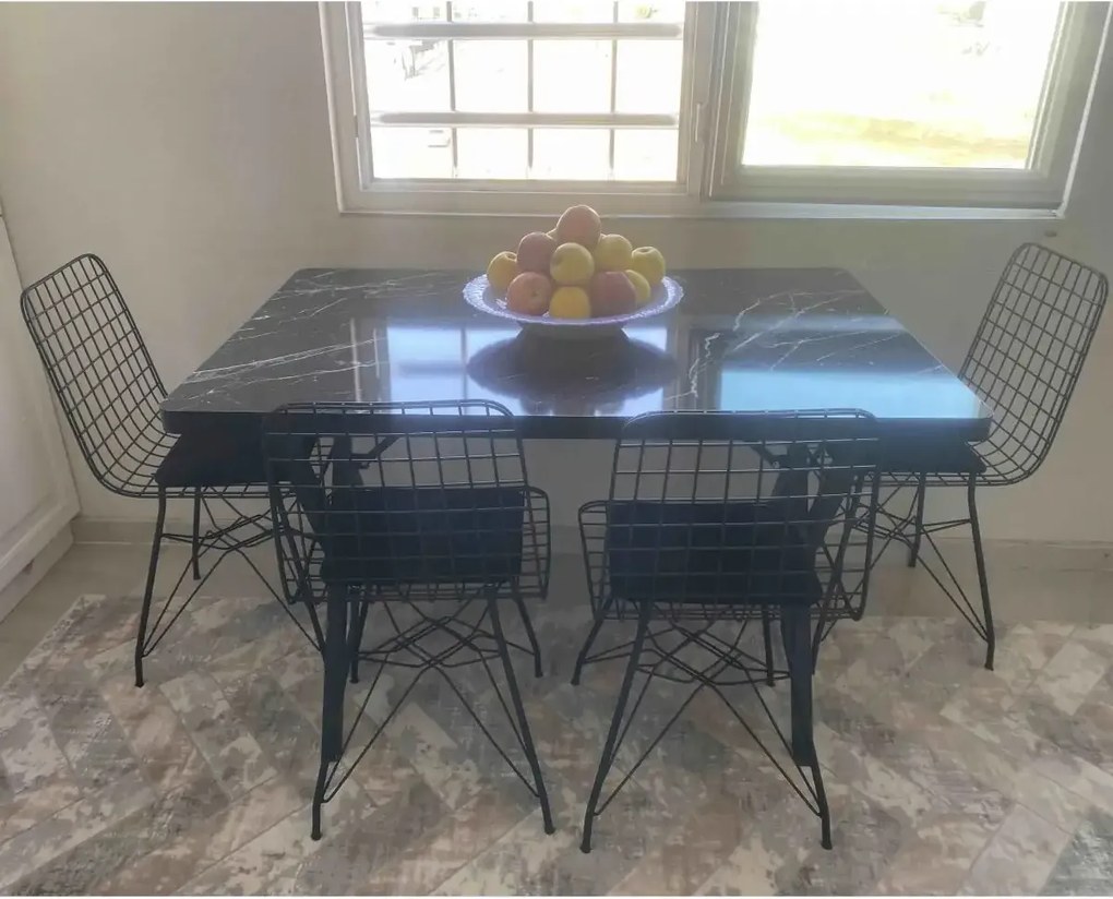 Set Masa Bucatarie cu 4 Scaune , Alb-negru,120x80x75 cm, 30409SET